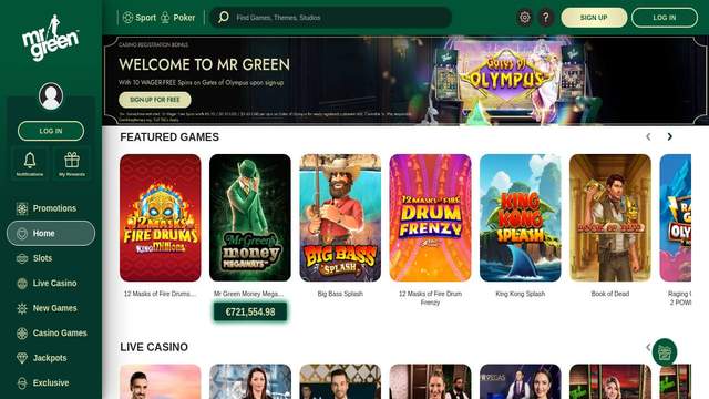 Mr Green casino screenshot